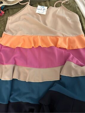 Sugar fox Colorblock Tiered dress in Pink, Orange, Teal, Beige, Blue